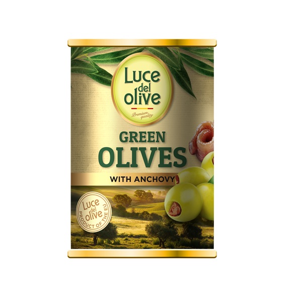 5425032882427 Olīves zaļas ar anšovu Luce del Olive 300ml KG 0.280 
